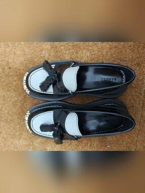 Sandro Two-Tone Black & White Tassel Loafers
